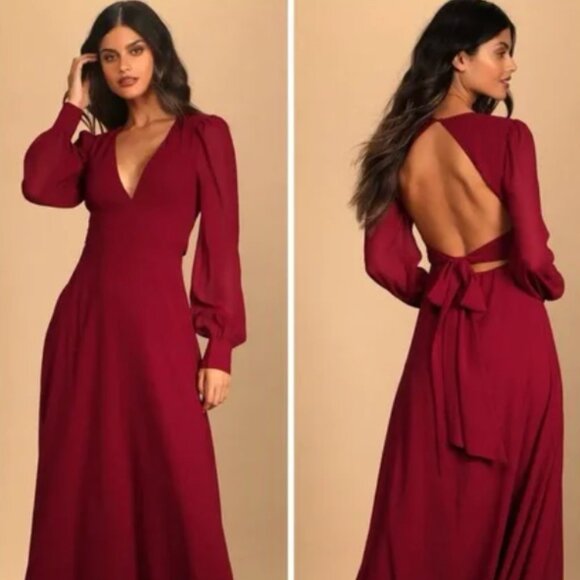 Lulus Dresses & Skirts - NWT Lulus Talk About Divine Red Long Sleeve Backless Maxi Dress Size S
